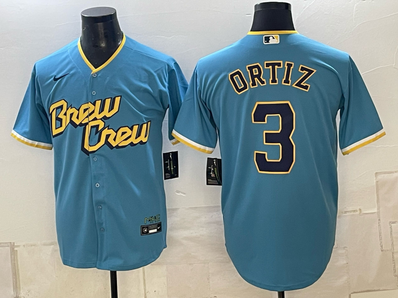 Men 2026 Milwaukee Brewers #3 Ortiz blue Game Nike MLB Jersey 1015003